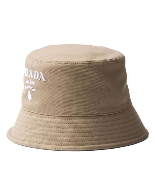 Prada Natural Fischerhut Mit Logo-Stickerei