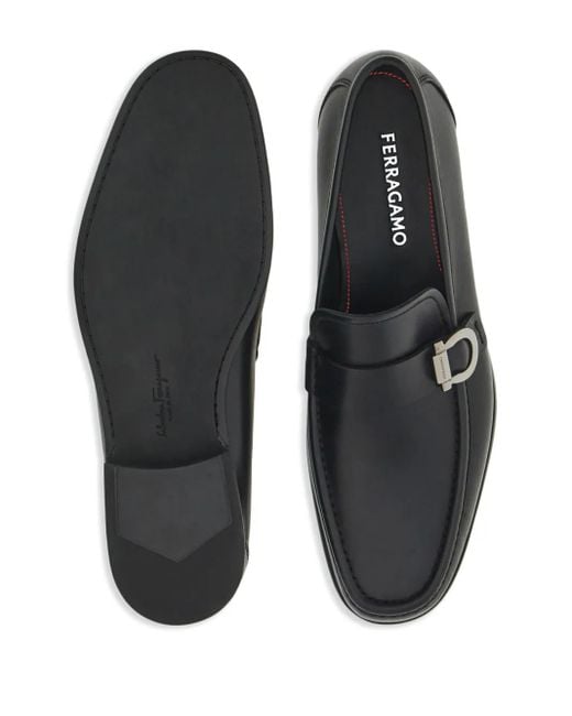 Ferragamo Black Gancini Ornament Caspian Leather Loafers Shoes for men