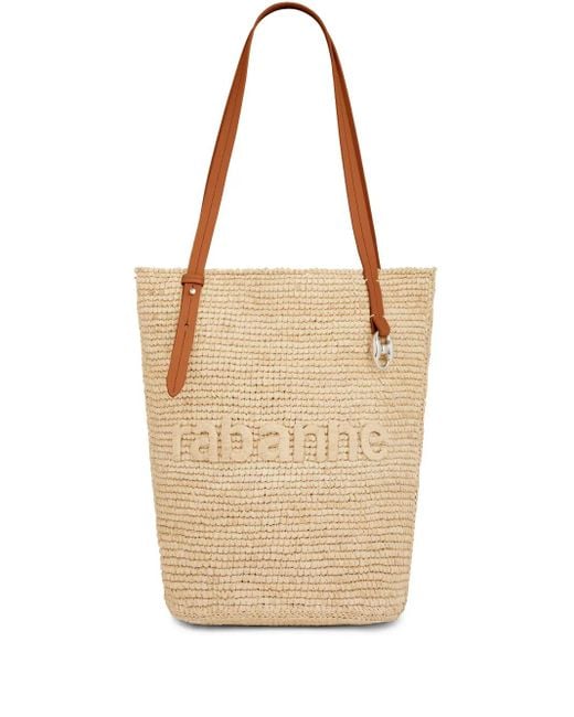 Rabanne Natural Logo-Embroidered Raffia Tote Bag