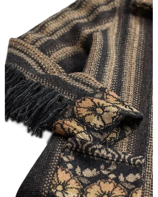 RRL Gray Striped Fringed Coat