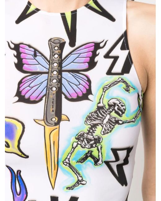 Philipp Plein Blue Tattoo Monogram Cropped Top