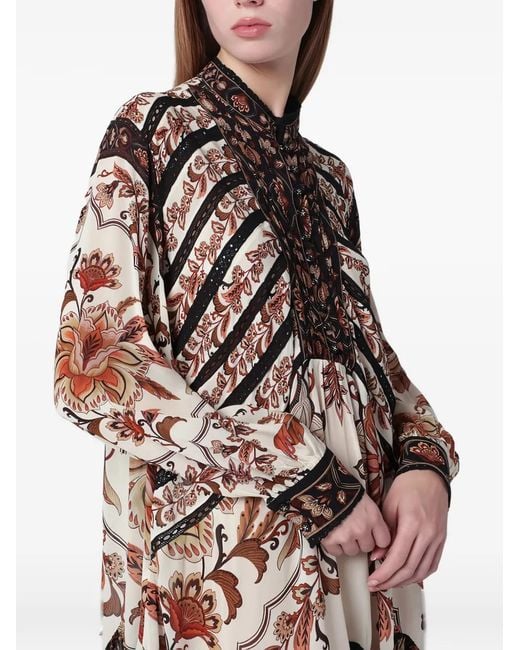 Farm Rio White Majestic Garden Long-Sleeves Mini Dress