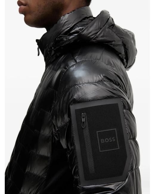 Boss Black Hooded Quilted Jacket for men
