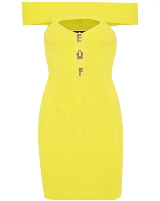 Vestido corto con letras del logo Elisabetta Franchi de color Yellow