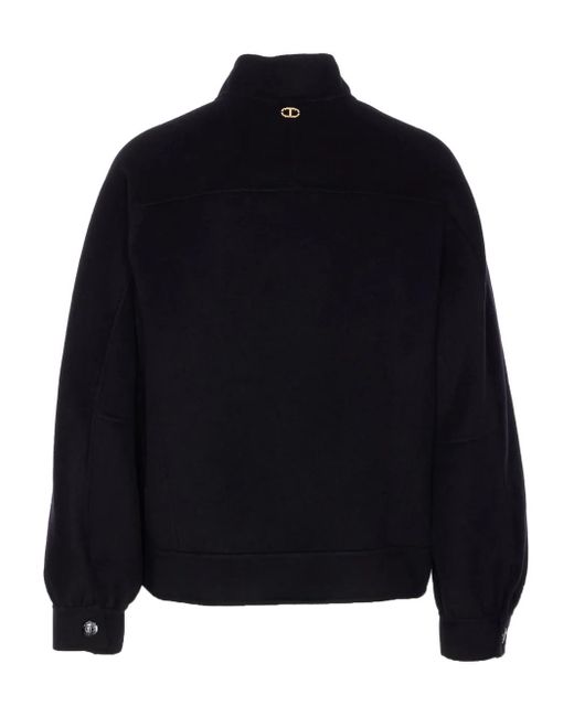 Twinset Blue Logo-Detail Snap-Button Jacket