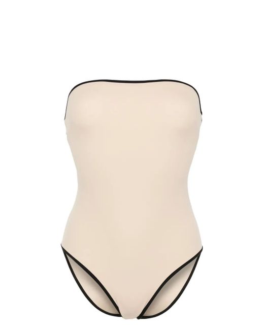 Totême  Natural Striped-Edge Strapless Swimsuit