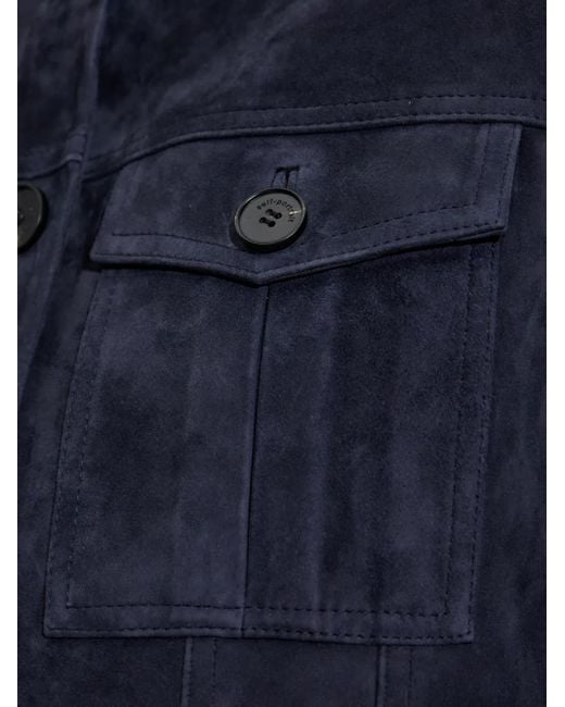 Self-Portrait Blue Flap-Pocket Suede Jacket