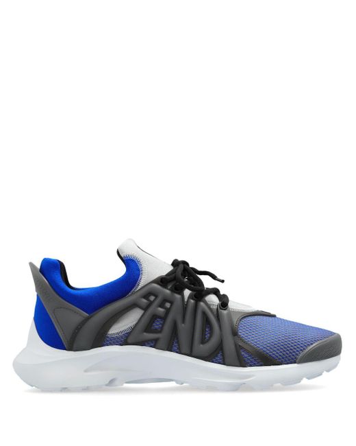Fendi Blue Tag Lace-up Panelled Sneakers for men
