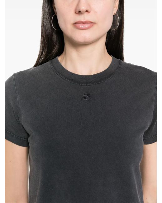 Courreges Black Fitted Short-Sleeved T-Shirt With Subtle Embroidery