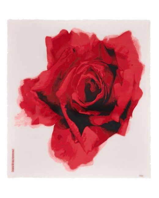 Alexander McQueen Red Bleeding Rose Graphic-print Scarf