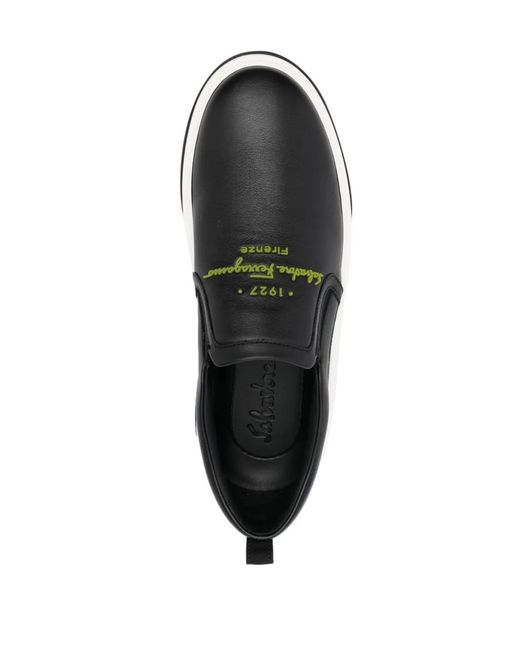 Ferragamo Black Cassina Embossed-logo Sneakers for men