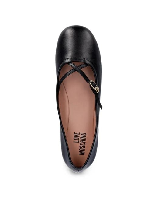 Love Moschino Black Heart-Motif Crossover-Strap Ballet Flats