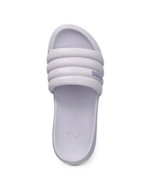 PUMA White Claquettes Matelassées À Logo Imprimé