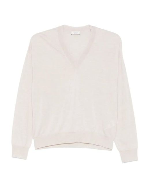 Peserico ロングスリーブ Vネックトップ White