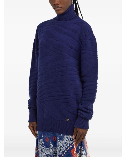 Roberto Cavalli Blue Turtleneck Wool Sweater