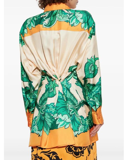 Etro Green Floral Print Long-Sleeved Shirt