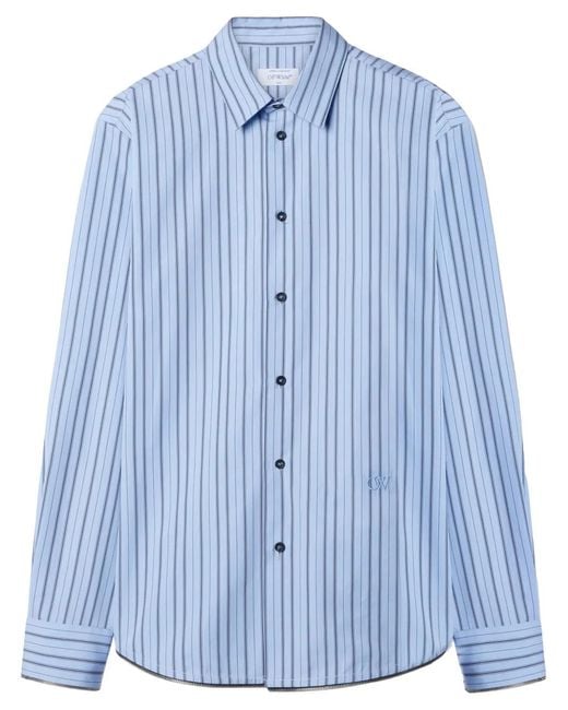 Off-White c/o Virgil Abloh Blue Zip-Embellished Striped Cotton Shirt for men