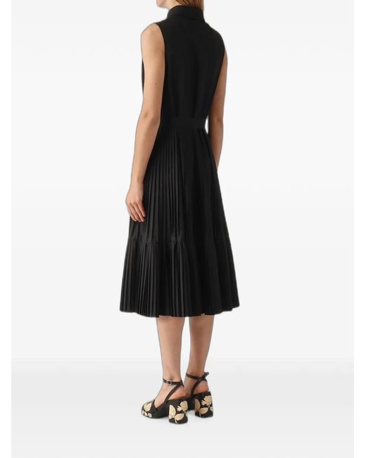 MEIMEIJ Black Pleated Sleeveless Midi Shirt Dress