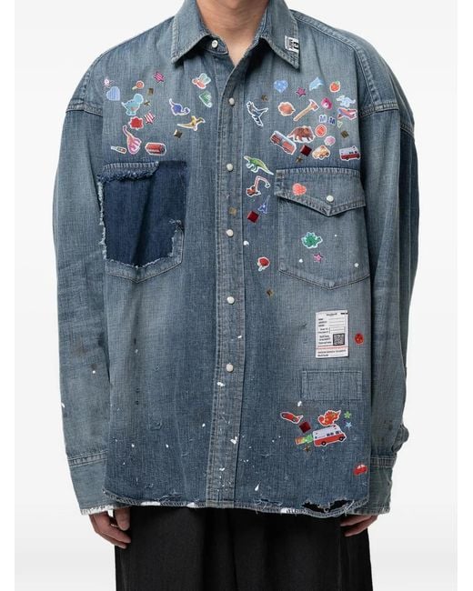 Maison Mihara Yasuhiro Blue Chemise En Jean À Imprimé Graphique for men