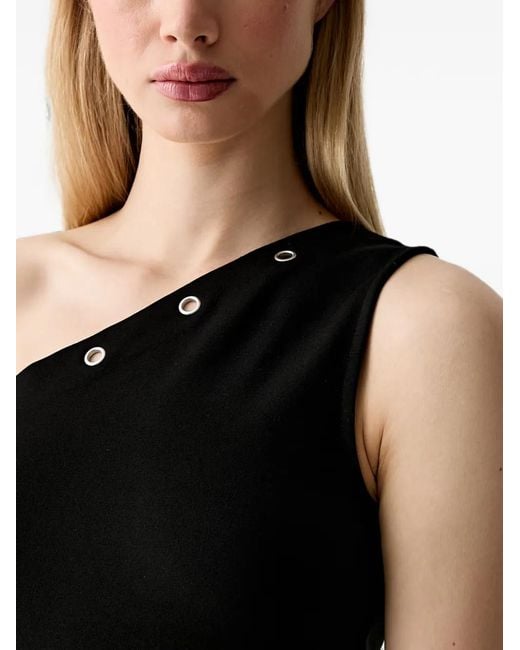 Karl Lagerfeld Black Eyelet-Embellished One-Shoulder Top