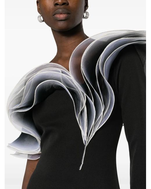 Ana Radu Black Layered-Detail Asymmetric Gown