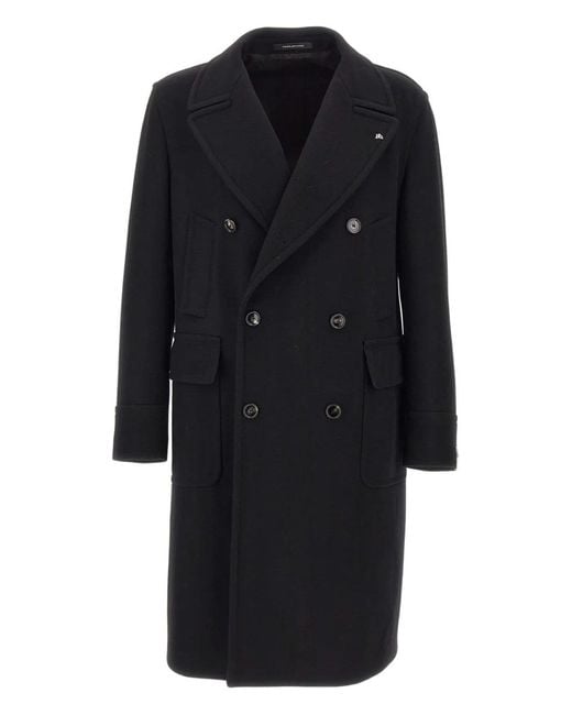 Tagliatore Black Sherry Double-Breasted Peak-Lapels Coat for men