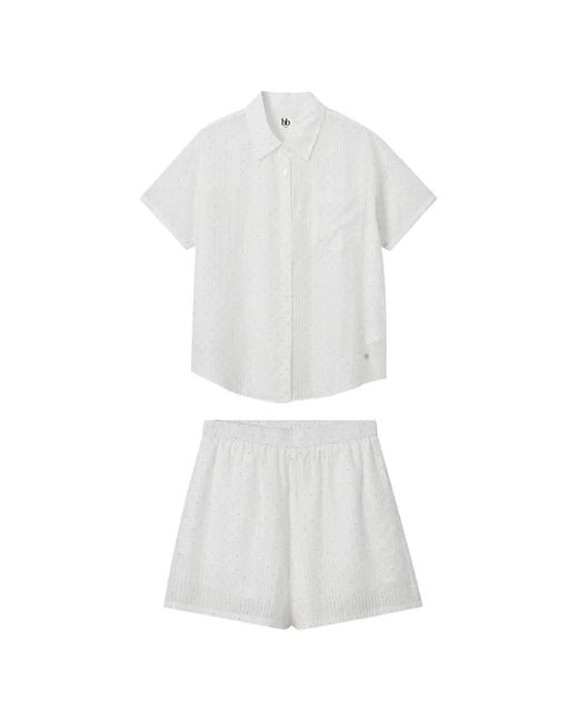B+ AB White Striped Short-Sleeve Shirt And Shorts Set