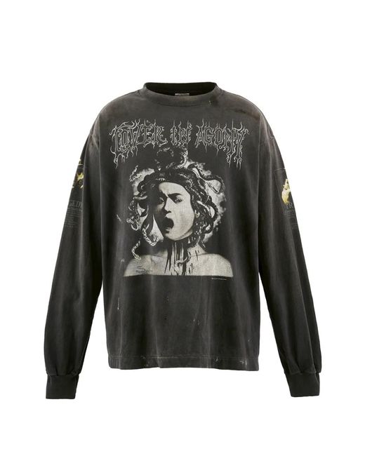 SAINT Mxxxxxx Gray Graphic-Print Long-Sleeve T-Shirt for men