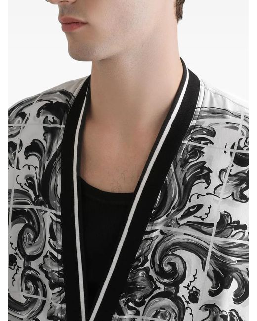 Dolce & Gabbana Black Majolica-Print Silk Jacket for men