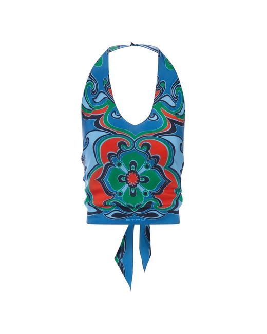 Etro Blue Silk Halter Top