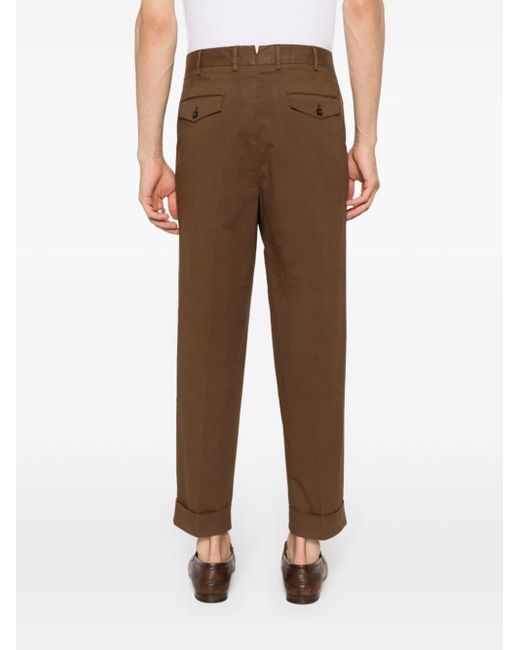 PT Torino Brown Pleat-detail Trousers for men