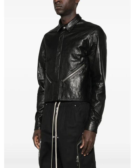 Rick Owens Black Zip Leather Jacket for men