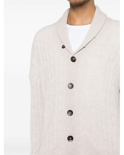 N.Peal Cashmere White Garrick Cable-knit Cardigan for men