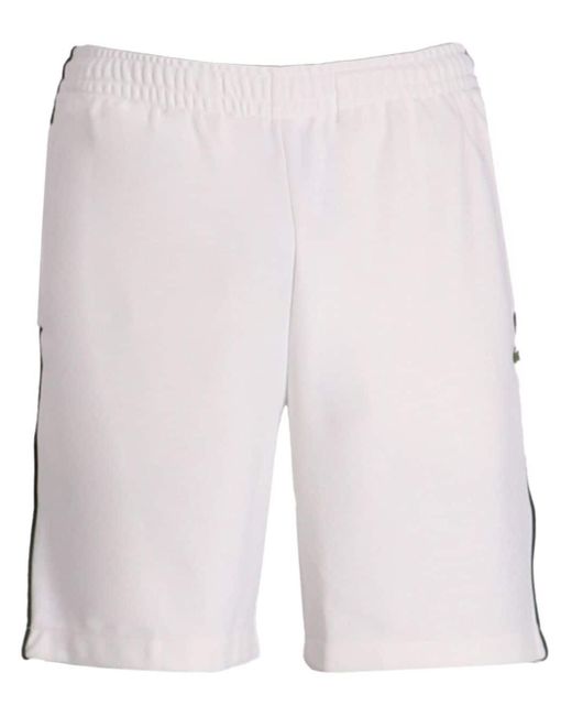 Lacoste White Stripe Embroidered Track Shorts for men