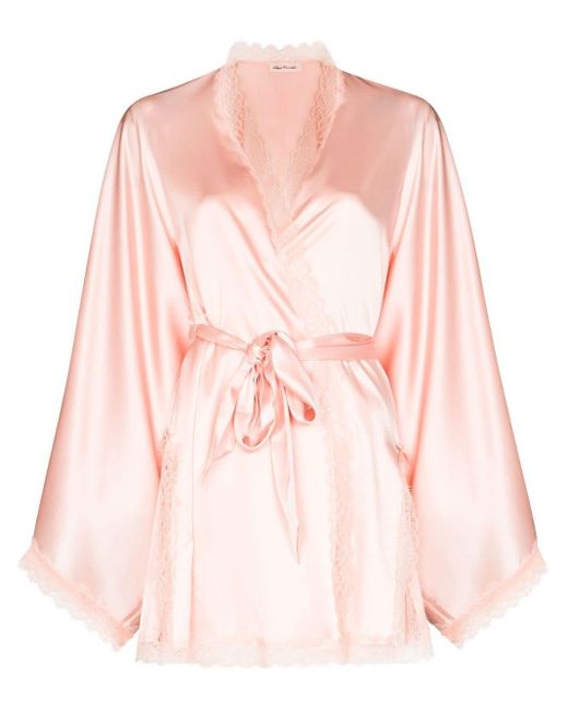 Agent Provocateur Silk Gisele Lace-trim Robe in Pink | Lyst Canada