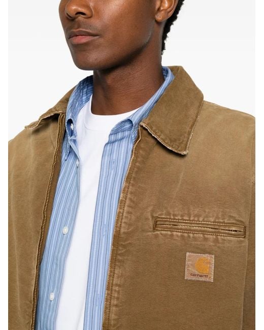 Carhartt Brown Logo-Patch Washed-Effect Jacket for men