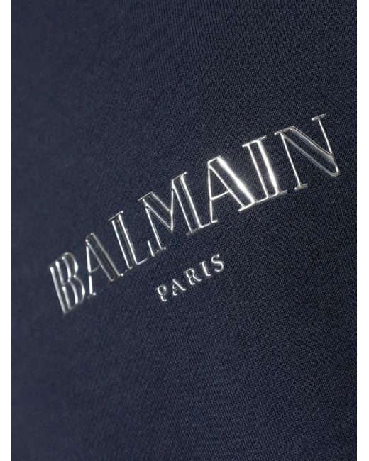 Balmain Blue Logo-Graphic Drawstring Hoodie for men