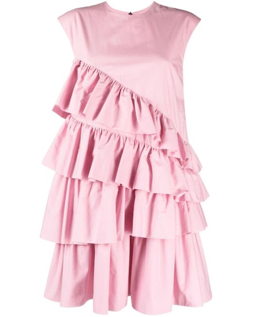 MSGM Pink Round-neck Ruffled Midi Dress