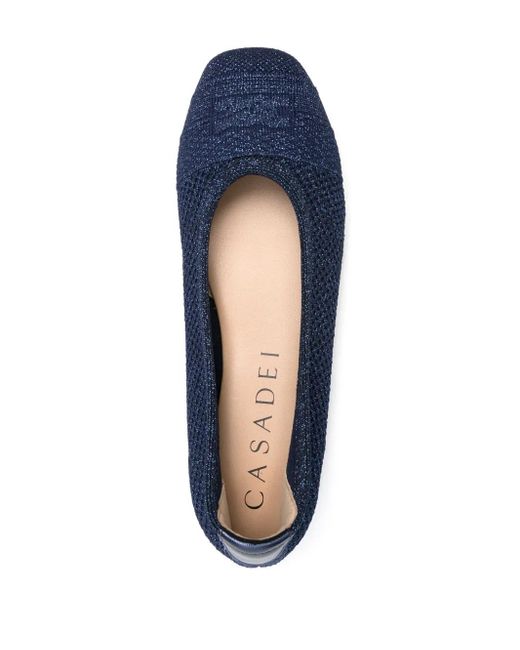 Casadei Blue Lurex-Detail Knitted Ballerina Shoes