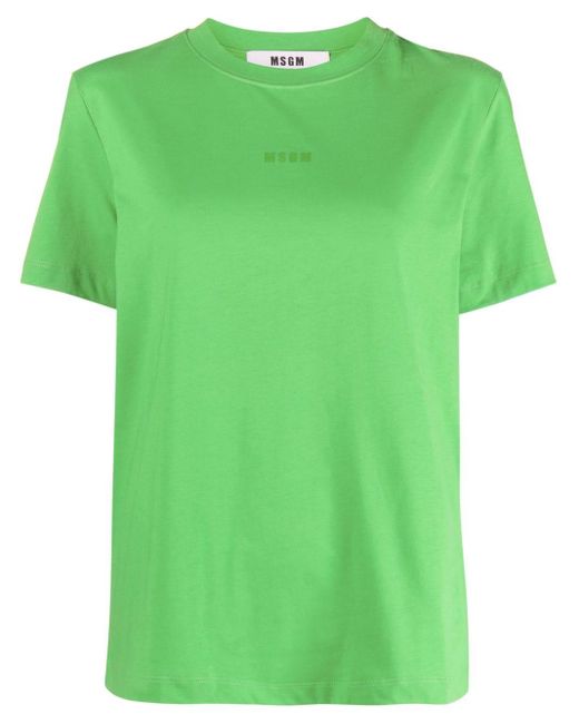 MSGM Green Crew Neck Logo-print Cotton T-shirt