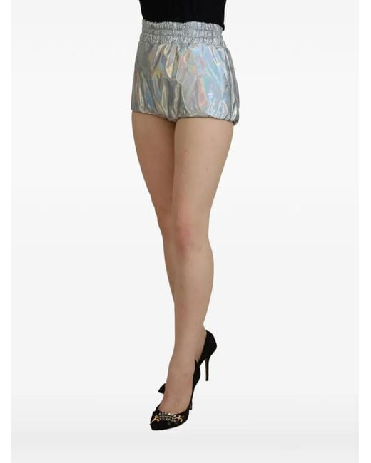 Dolce & Gabbana Gray Mettalic-Effect High-Waisted Shorts