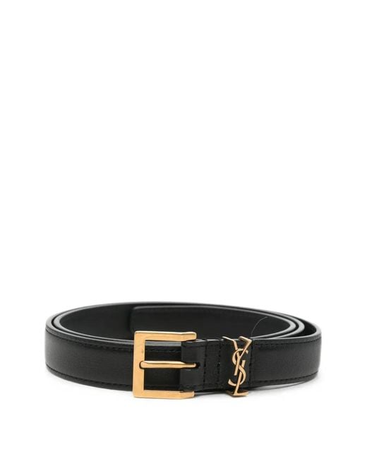Saint Laurent Black Ysl Plaque Leather Belt for men