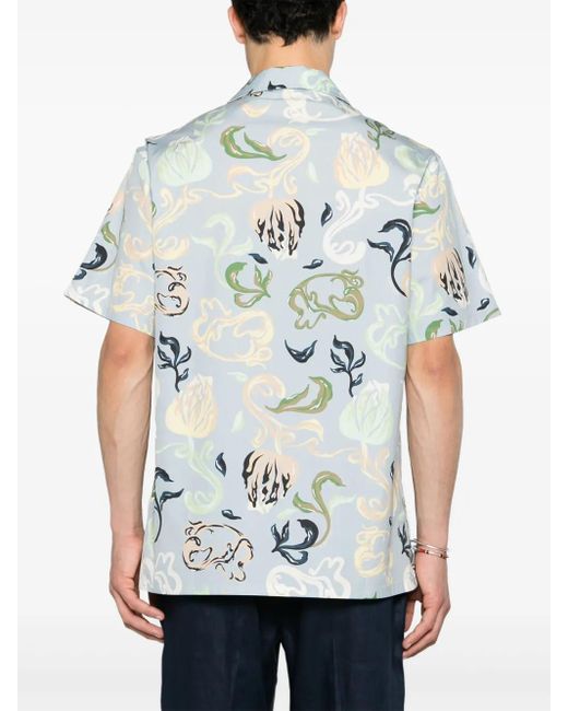Lanvin Blue Abstract-print Cotton Shrit for men