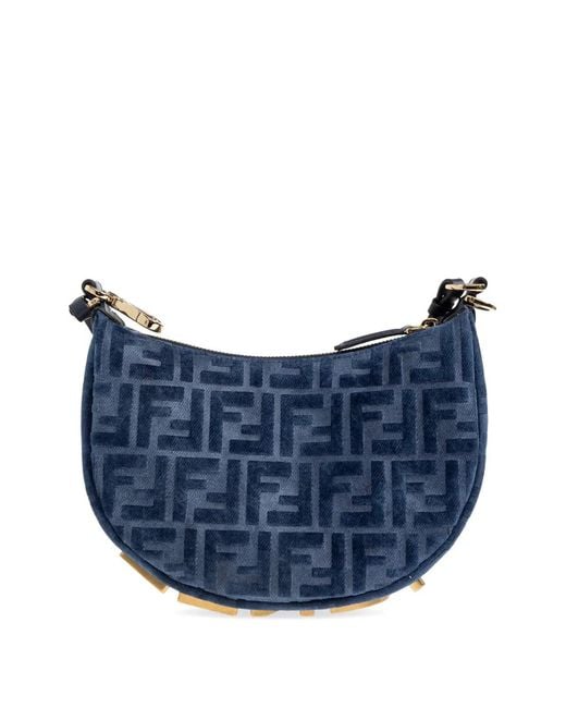 Fendi Blue Mini Graphy Monogram-Logo Shoulder Bag