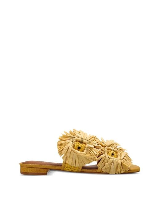 Kurt Geiger Metallic Raffia Buckle Flat Sandals