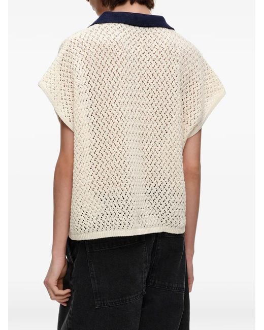 Bimba Y Lola White Ivory Openwork Cotton Polo Shirt Sweater