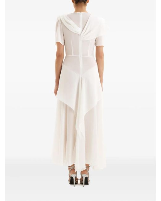 POST MERIDIEM White Asymmetrical Draped Midi Dress