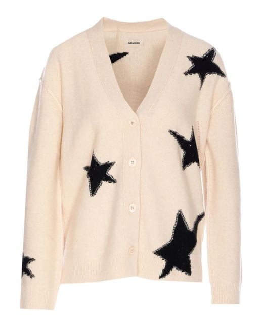 Zadig & Voltaire Natural Star-Intarsia Cashmere Cardigan