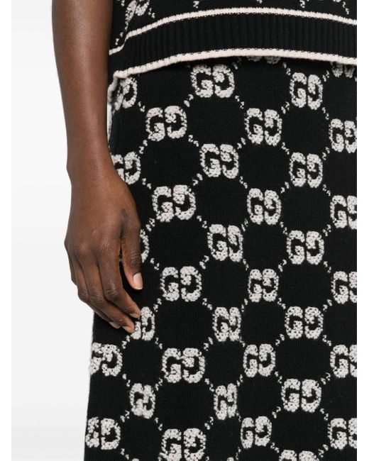 Gucci Black GG Supreme Wool Midi Skirt