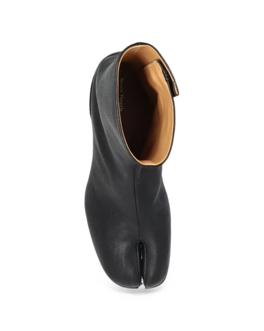 Maison Margiela Black Leather Heeled Ankle Boots With "Tabi" Cut-Out for men